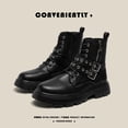 thumbnail image 5 of Botas altas de cuero PU para hombre 2024: una combinación perfecta de estilo rock y punk con diseño de bota de motocicleta retro, ropa de calle informal y de moda. 43, 5 of 5