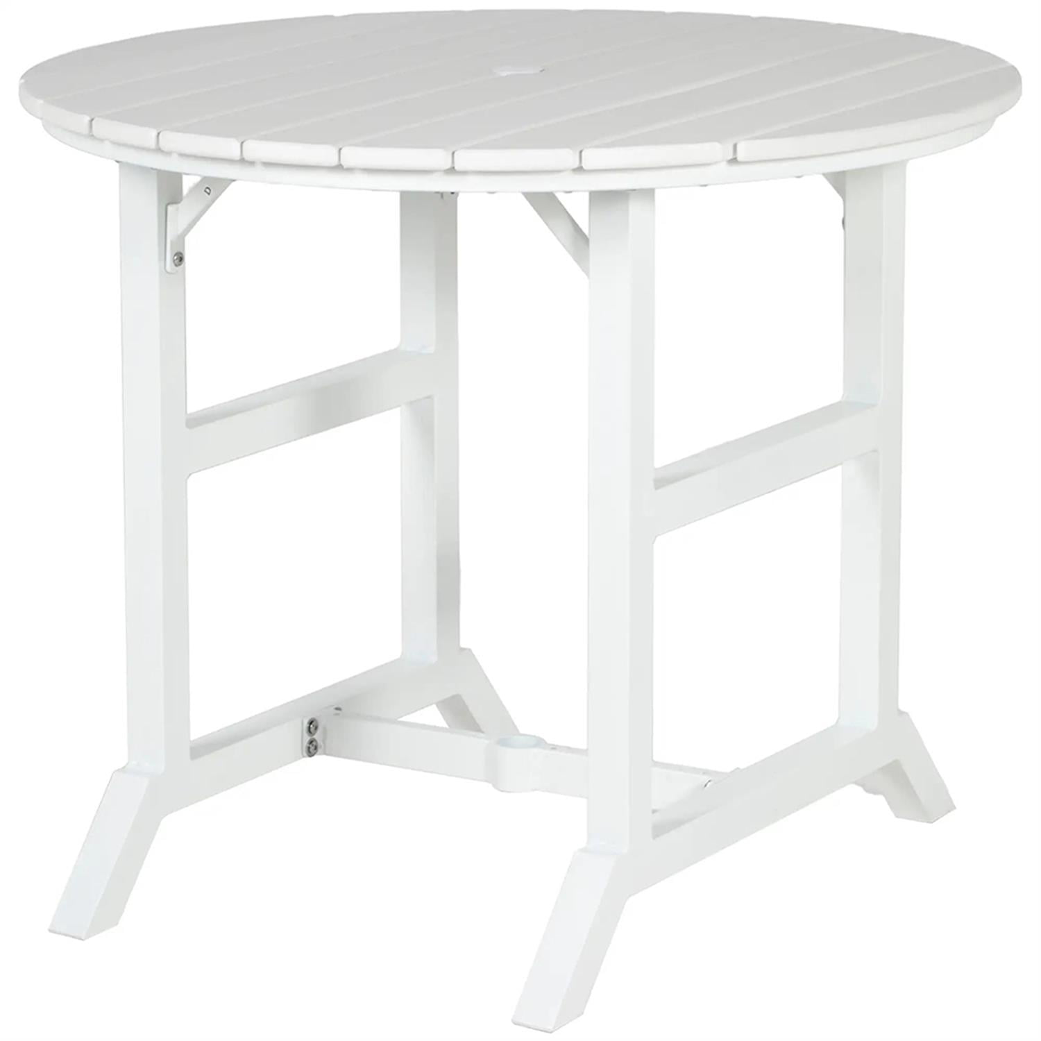 Demi Bonn 35" Outdoor Bistro Tables with Umbrella Hole, Aluminum Frame Round Patio Table, Garden Dining Table for Backyard, Lawn, Balcony, Porch, White