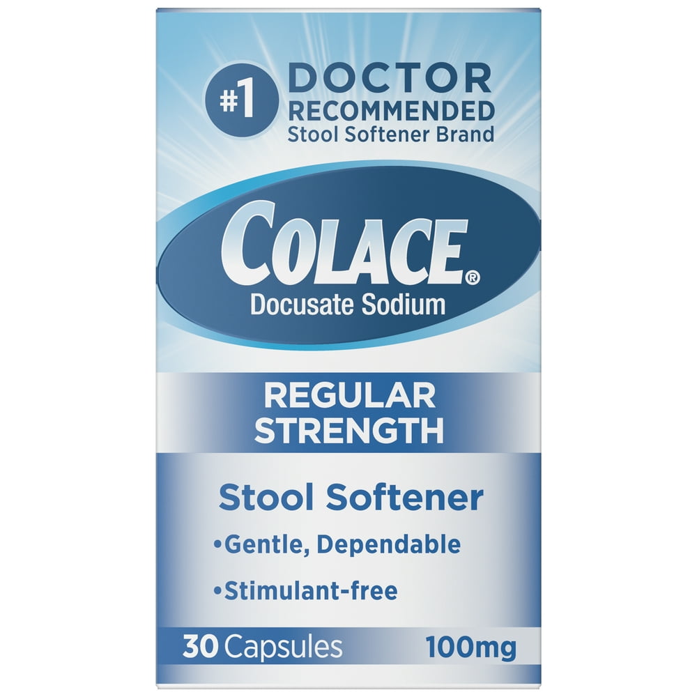 Colace Regular Strength Stool Softener 100mg Capsules, 30 Ct