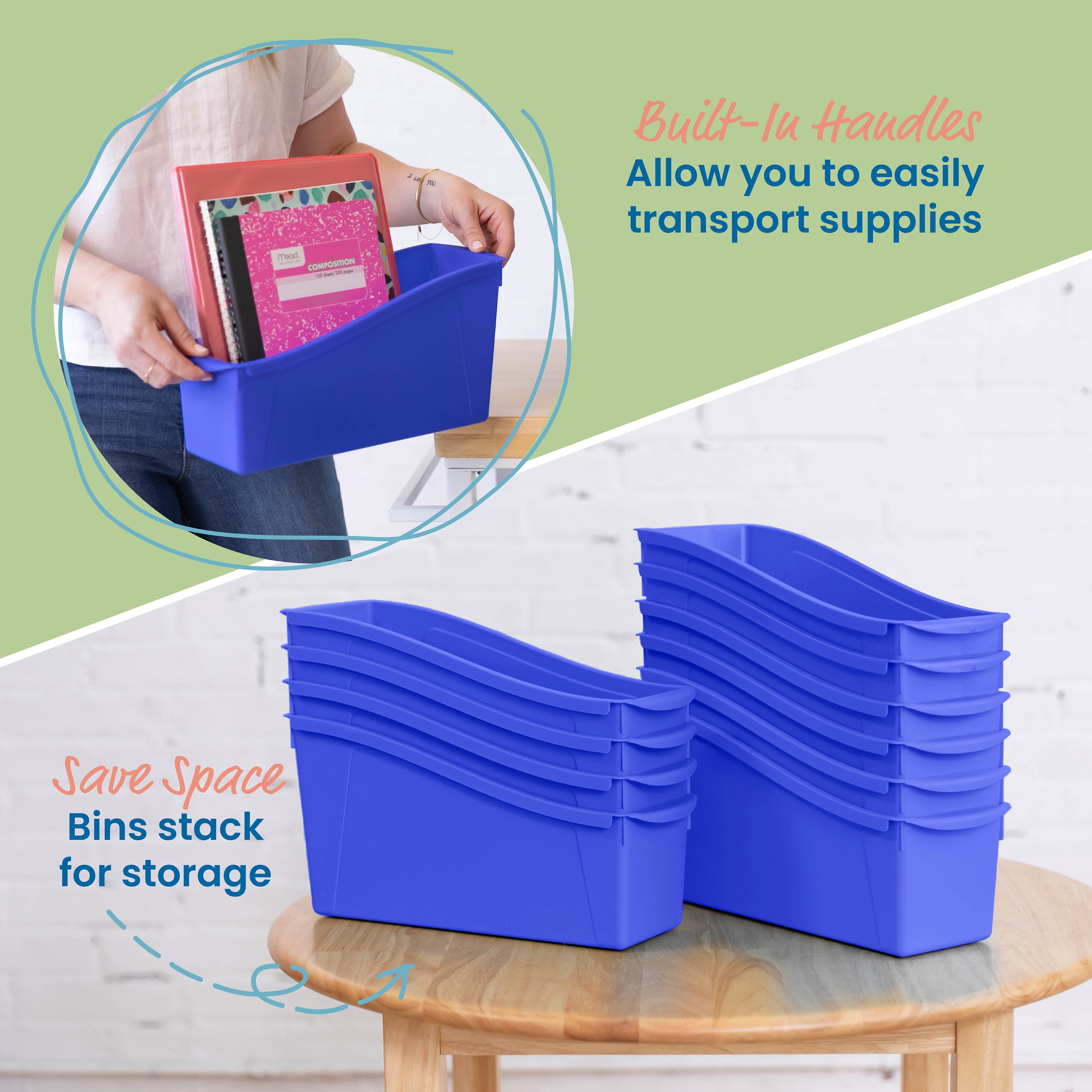 ECR4Kids Linking Plastic Storage Book Bin, Multipurpose Organization, Blue, 10-Piece