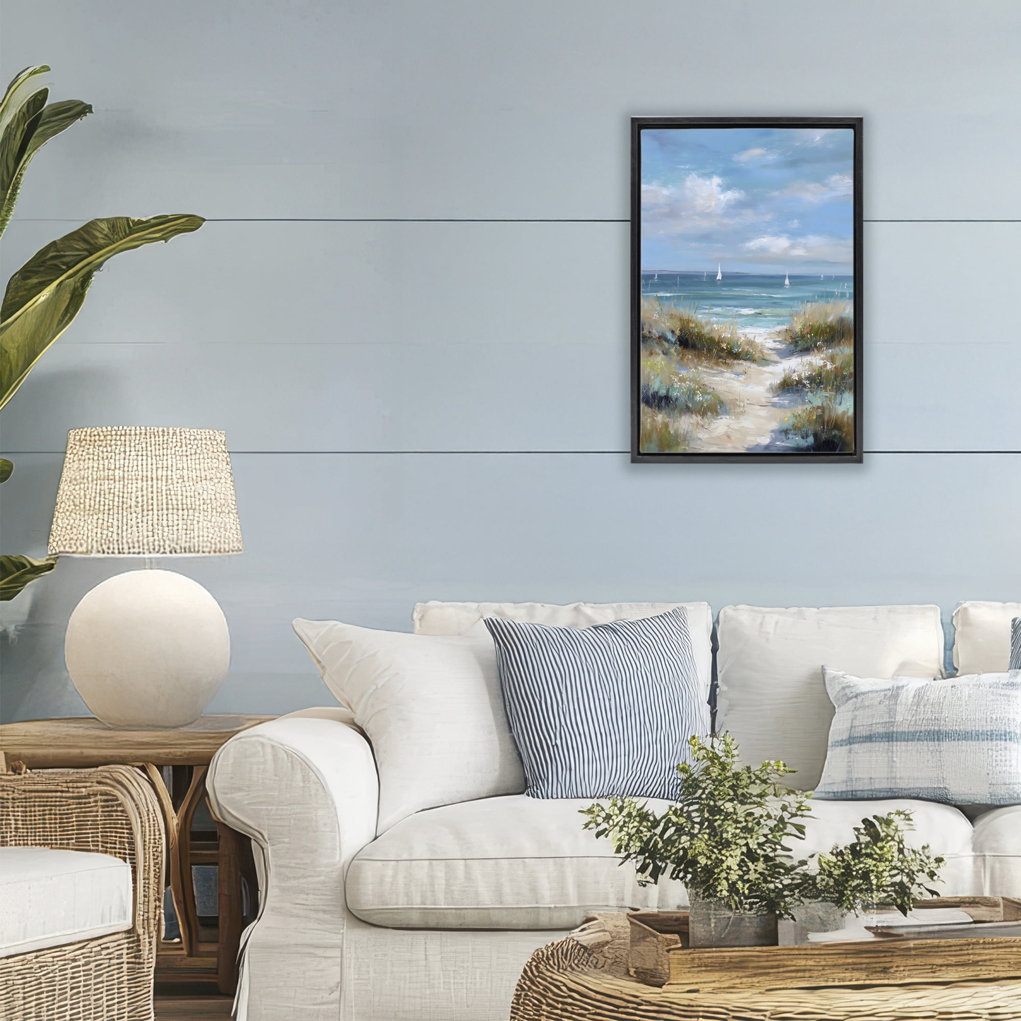 Stupell Industries Sailboat Path Impression Black Framed Floater Canvas Wall Art, design by Petal Prints Design