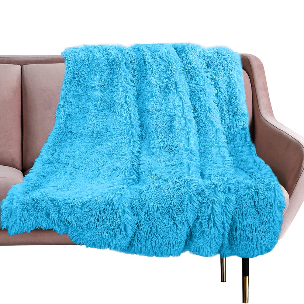 LOCHAS Super Soft Shaggy Faux Fur Blanket, Plush Fuzzy Bed Throw