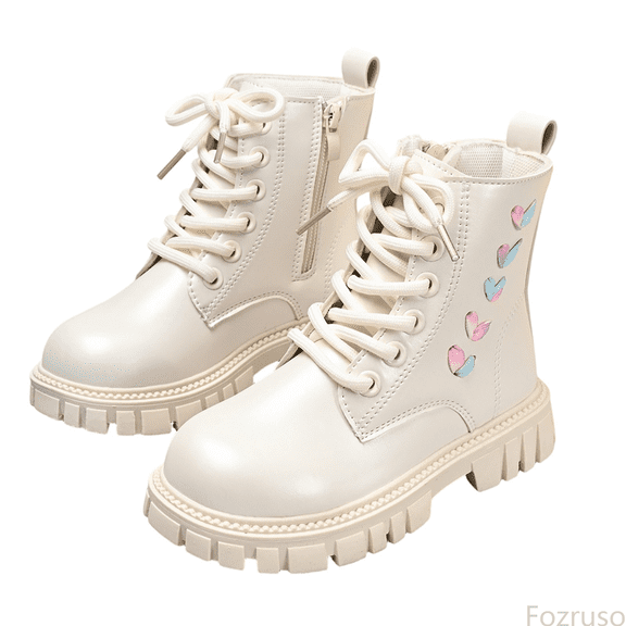 Fozruso Stylish Girls Ankle Boots With Floral Leather Upper Lace Up Design Side Zipper Autumn Winter Fashion Footwear Toddler To Kids,Mid Calf Combat Boots Sizes 10 Little Kid(3.5-4 Years)
