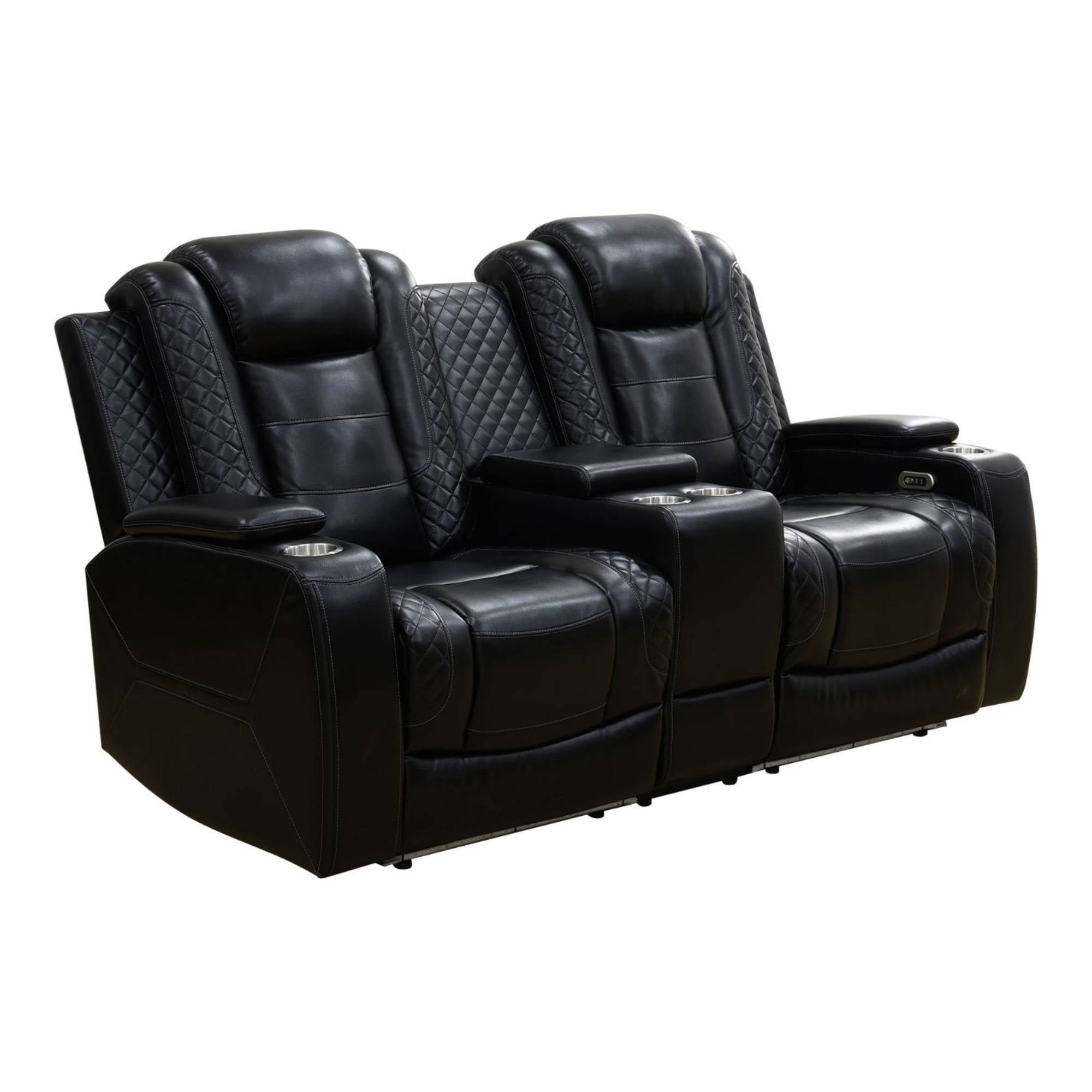 Electric Power Recliner Loveseat Chair 2 Seater Living Room Sofa Chair, Comfy Lazy Home Theater with Cup Holder &USB Ports, Black
