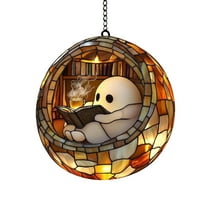 2D Reading Book Ghost Suncatcher Hanging Decor, Premium Acrylic Lightweight Pendant With Dancing Light Patterns, Adds Spooky Whimsy And Charm To Indoor Outdoor Spaces