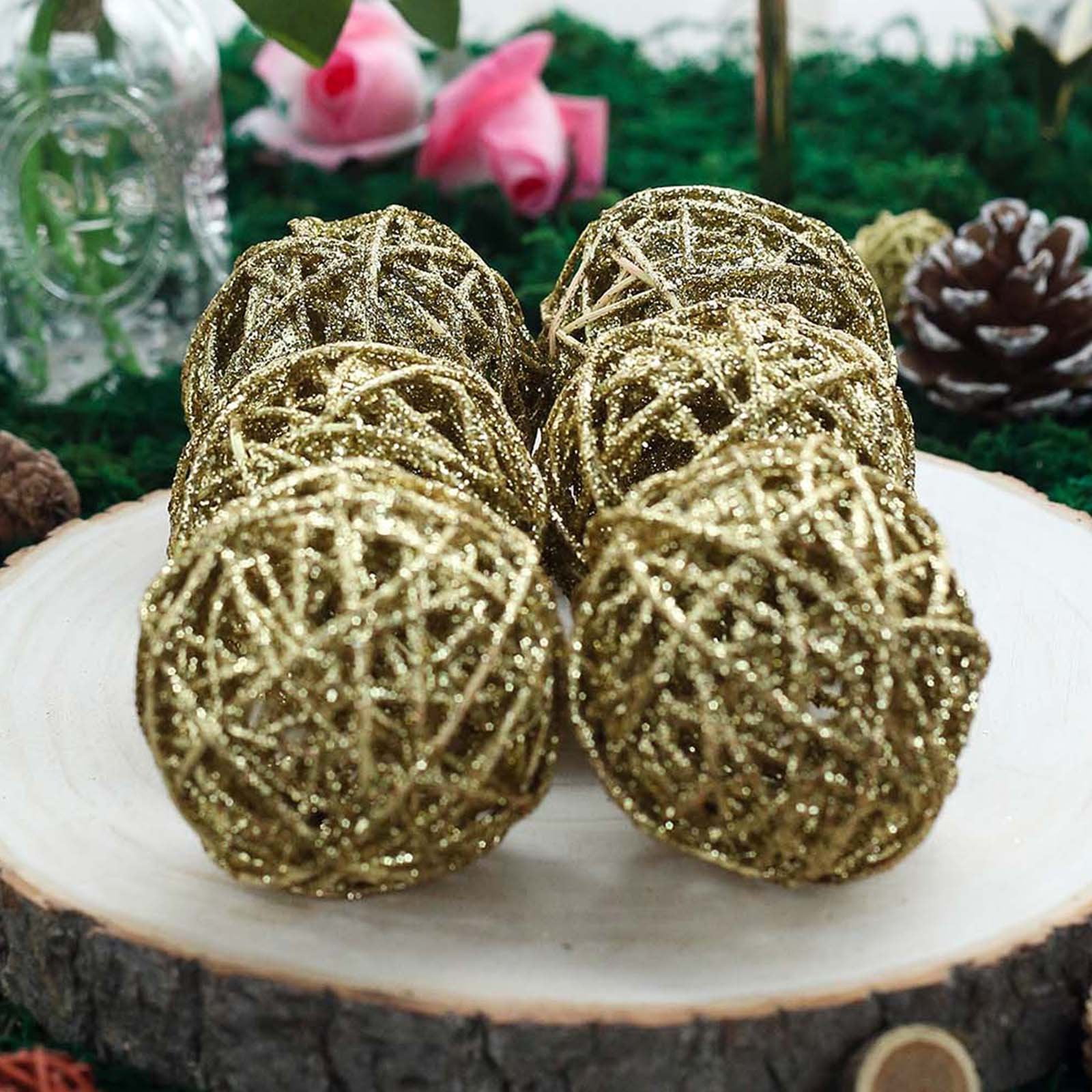 Efavormart 12 Pack 2 Handmade Natural Gold Glittered Twig Rattan Balls Wedding Decoration Birthday Party Arrangement