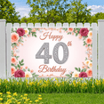 thumbnail image 4 of Floral Design Banner Rose Theme Decorative Sequin Birthday Banner for 40th Celebration Party Event Decor Indoor Use, 4 of 9