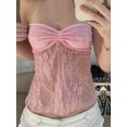 thumbnail image 3 of ZAXARRA Women's Lace Floral Tube Tops, Mesh Sheer Front Ruched Strapless Backless Slim Display Navel Cropped Tank Tops Vest, 3 of 9
