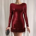 thumbnail image 2 of Women Long Sleeve Red Sequin Dress Women Carnival Outfit Sequin Party Dresses for Women, 2 of 9