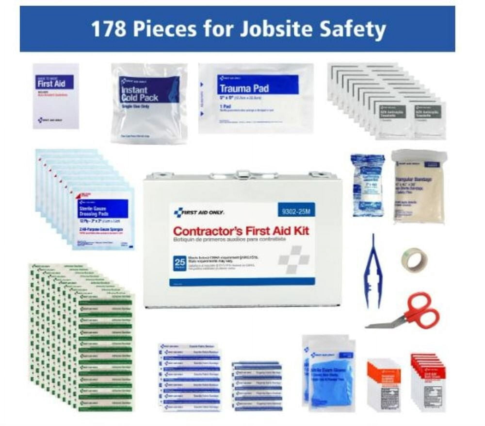 pac-kit by first aid only contractor's first aid kit, metal case, 3.61 pound
