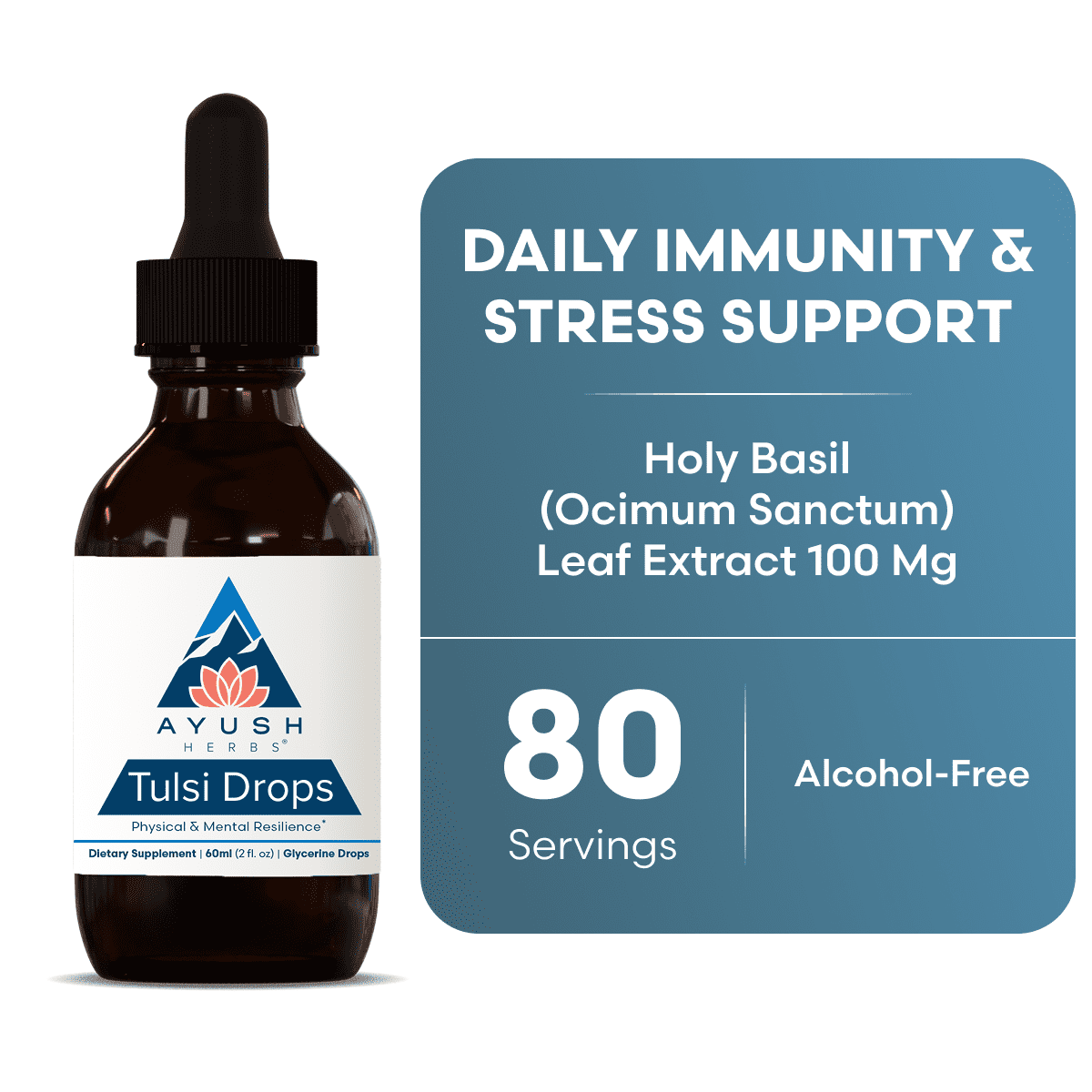 Ayush Herbs Tulsi Drops - Alcohol-Free Tulsi Drops, Holy Basil Gylcerite, Natural Immune-Support Drops, Calm & Focus Booster - 2 Fl Oz (80 Servings)