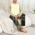 thumbnail image 4 of YueHuiYing Men's Pajamas Set 2 Piece Long Sleeve T-Shirt Loungewear Long Plaid Pants with Pocket, 4 of 7