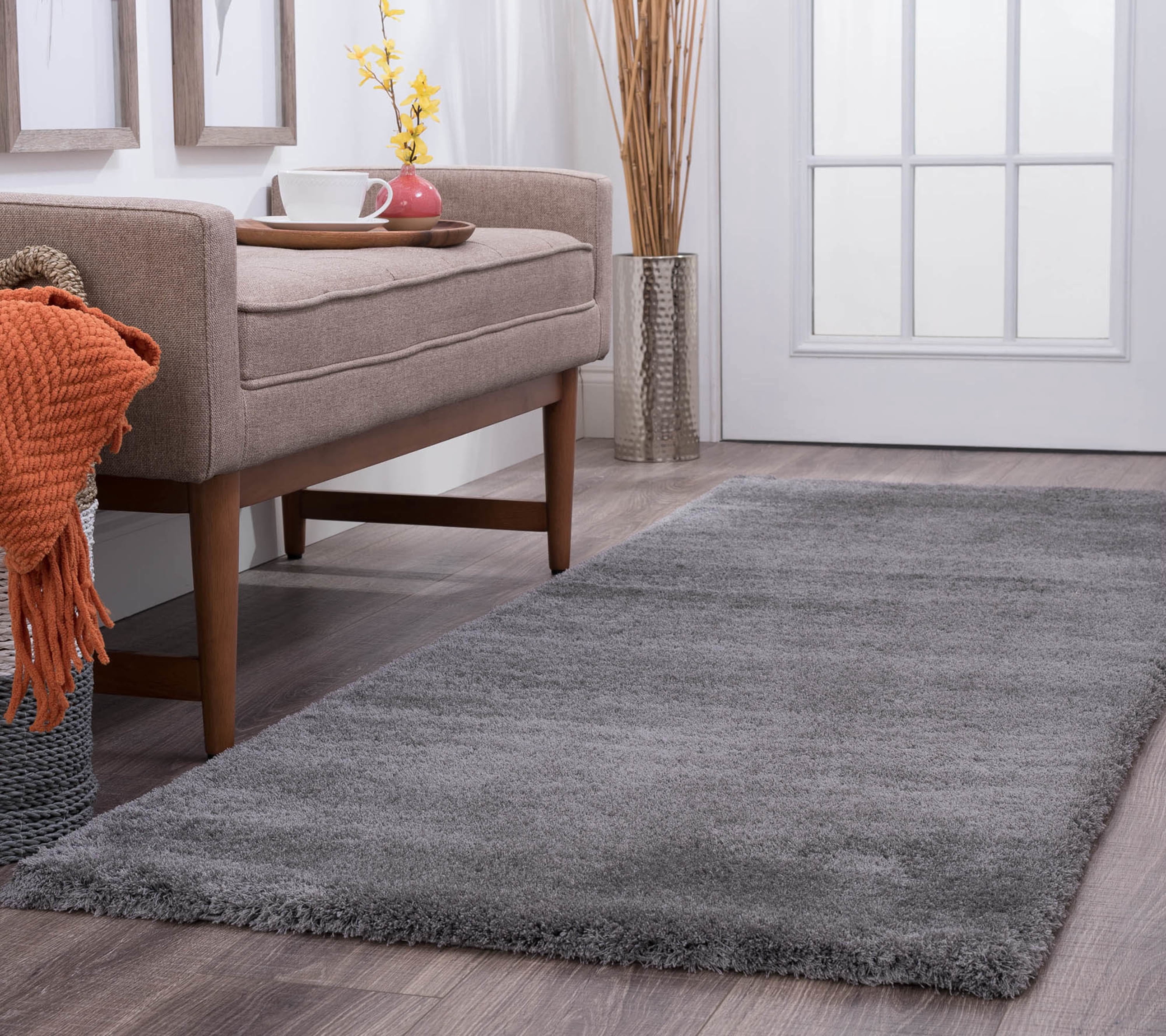 Shag 3x8 Area Rug Thick (2'7'' x 7'3'') Solid Gray Indoor Runner Easy to Clean