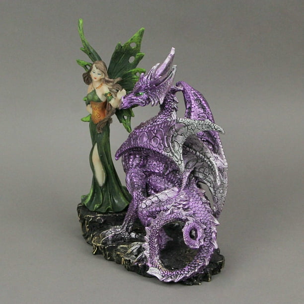Figurine Fée Gothique de 32 cm avec son dragon violet