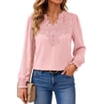 thumbnail image 2 of Fantaslook Blouses for Women Lace V Neck Long Sleeve Blouse Pleated Chiffon Pom Pom Shirt Dressy Casual Fall Tops, 2 of 10
