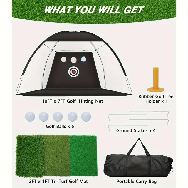 Golf Practice Net for Backyard Driving Chipping Home Golf Swing Training with Target /1 Golf Mat / 5 Golf Balls / 1 Golf Tee/Bag 3m practice net