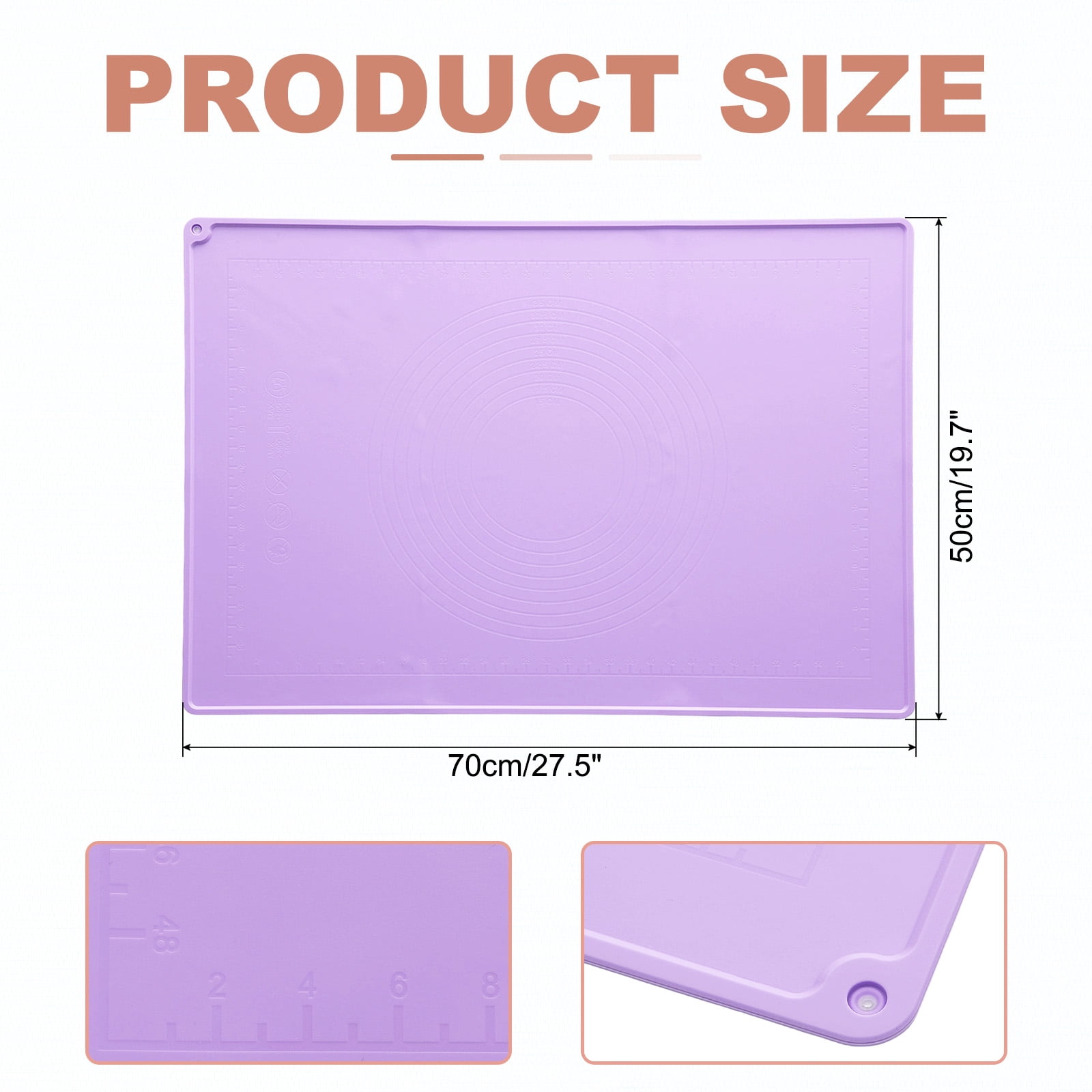 Silicone Pastry Mat, 27.5" x 19.7" Silicone Baking Mat with Measurements, Non-Stick Dough Rolling Mat Purple