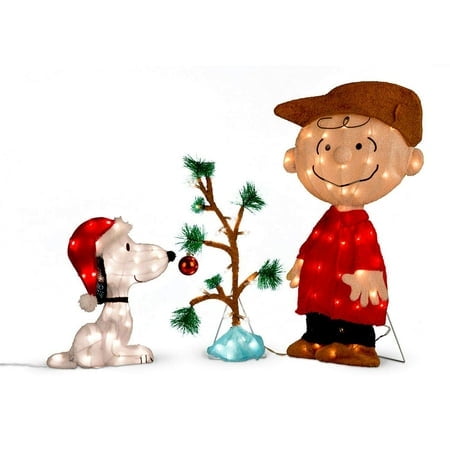 Tisyourseason Charlie Brown Snoopy & The Lonely Tree Lighted Outdoor Christmas Decoration 3Pc Set