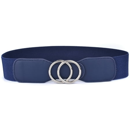 

Beltox Women’s Elastic Waist Belt w Double Silver Ring Blue 27-35