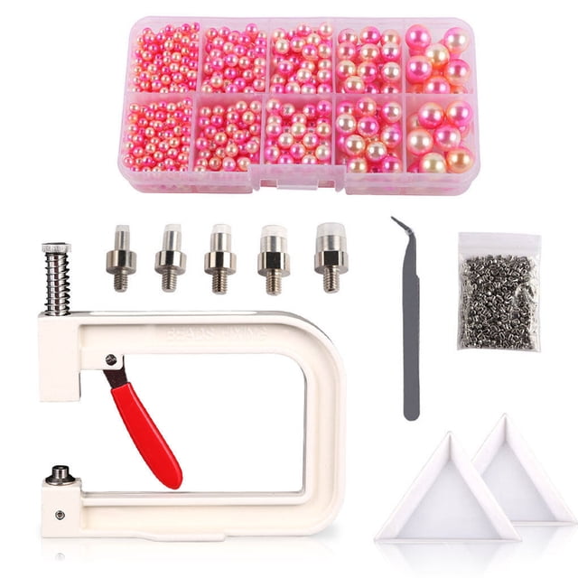 Kearding Juego de máquina de ajuste de perlas de 4-10mm, botones de remache, fijación de cuentas, decoración de vaqueros, Kit de punzonado, Tela de costura y artesanía Tipo 28