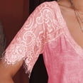 thumbnail image 3 of Anna-Kaci Women's Lace Loose Short Sleeve T-Shirt V Neck Cotton Summer Casual Tops Tee Shirts, Brick Red, Medium, 3 of 3
