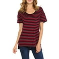 thumbnail image 2 of BONAMIE Women's Top Stripe Short Sleeve High Low Hem with Pocket, 2 of 3