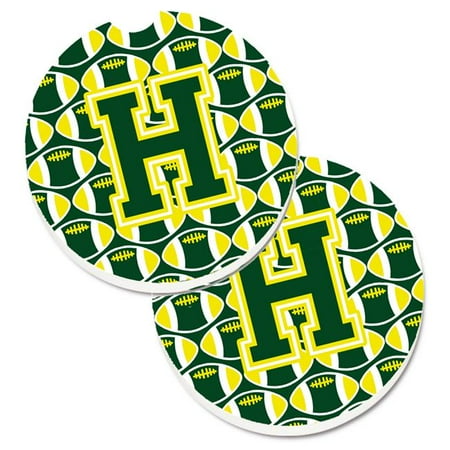 

Letter H Football Green & Yellow Set of 2 Cup Holder Car Coaster