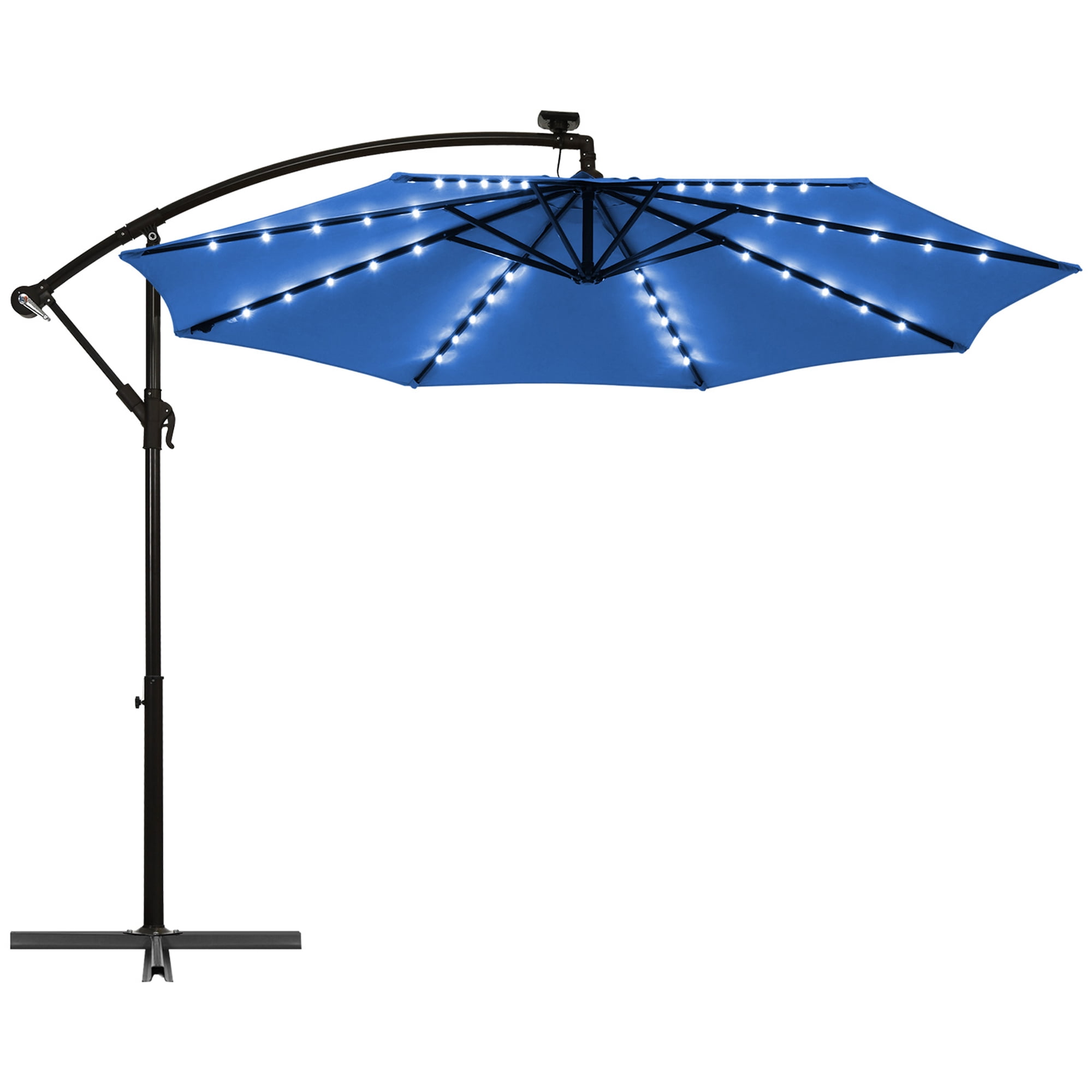 Gymax 10ft Solar Patio Umbrella Outdoor Offset Hanging Umbrella w/ 40 LED Lights Blue