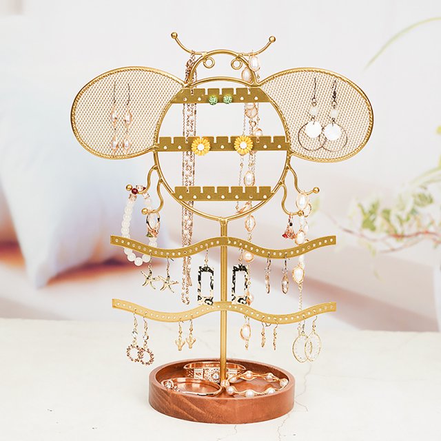 Neinkie Jewelry Display Stand Exquisite Decorative Space-saving Cat Ear Wrought Iron Earrings Necklace Grid Storage Rack for Bathroom
