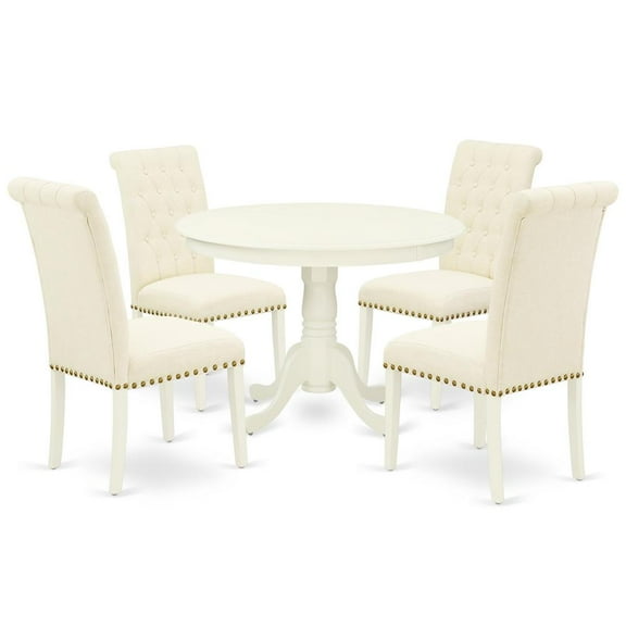 East West Furniture Hartland 5-piece Wood Dining Set in Linen White/Light Beige