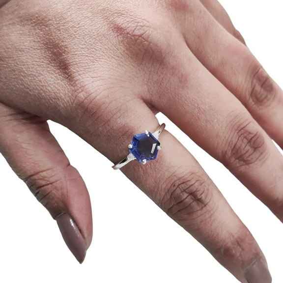 Blue Sapphire Ring, 925 Sterling Silver, Women Ring, Hydro Blue Sapphire, September Birthstone, Christmas, Thanksgiving, Tiny Dainty Ring, CZ Ring, Handmade, Statement Jewelry, Anniversary Gift