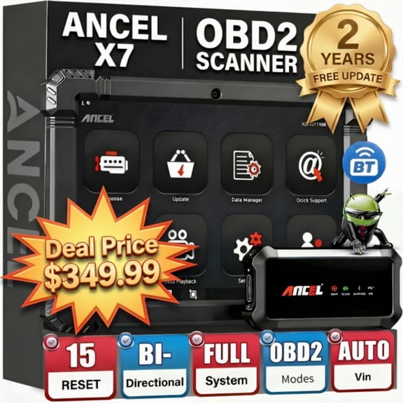 ANCEL X7 OBD2 Scanner Bluetooth Full System Bidirectional Scan Tool Car Code Scanner with 15 Resets, ECU Co-ding for VW Audi, Active Test, ABS Bleeding, TPMS/SAS/EPB/Oil Reset, 2 Years Free Update