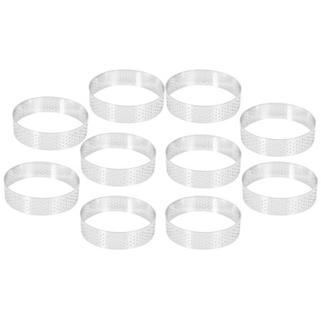 

Wsidrnty 10 Pcs Circular Stainless Steel Tart Ring Tower Pie Cake Mould Perforated Cake Mousse Ring 8cm