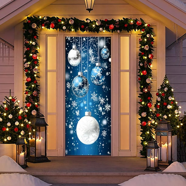 Christmas Door Cover Decoration Fabric Polyester Holiday Party Door Hanging Tapestry for Indoor Outdoor Front Door Winter Seasonal Decor