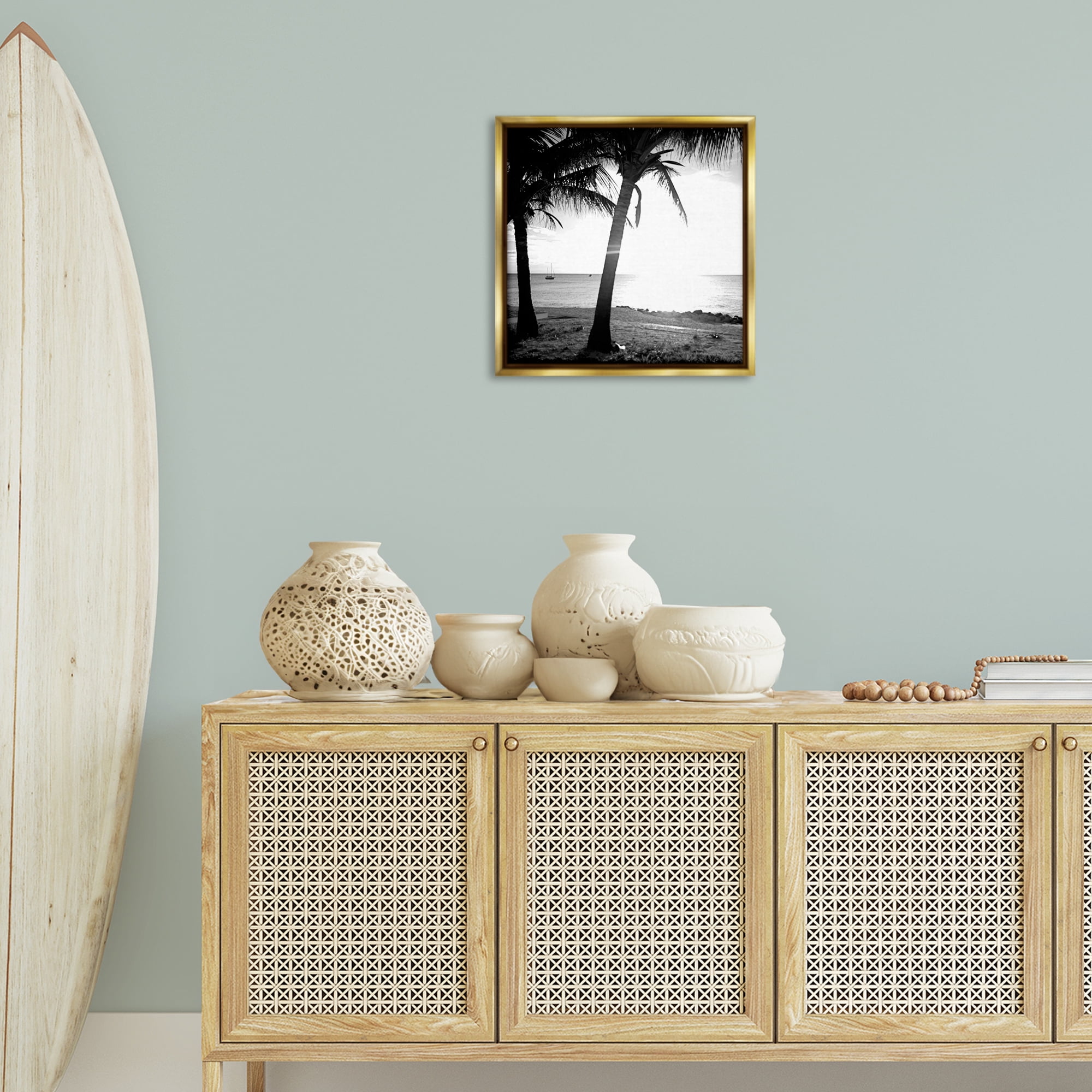 Stupell Industries Palm Tree Silhouettes Coastal Photography Gold Floater Framed Canvas Art Print Wall Art, 18 x 18