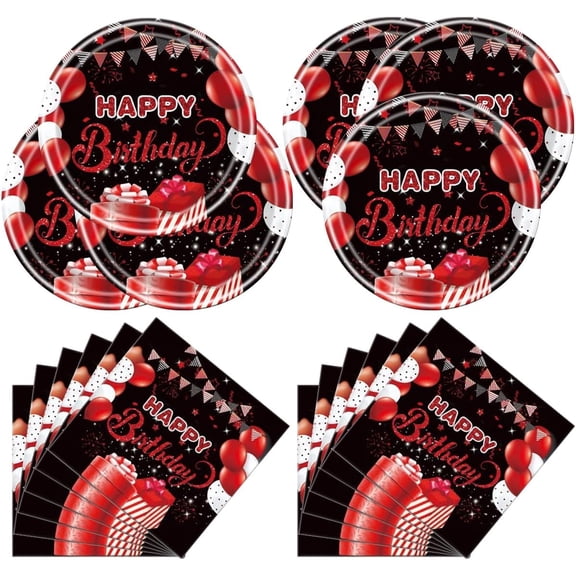 Red and Black Birthday Party Tableware Supplies Set, Red Birthday Party Confetti Sprinkles Theme Party Decorations 40PCS