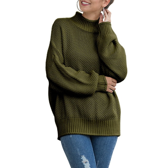 Mialoley Women Sweater, Solid Color Turtleneck Balloon Sleeves Knitwear