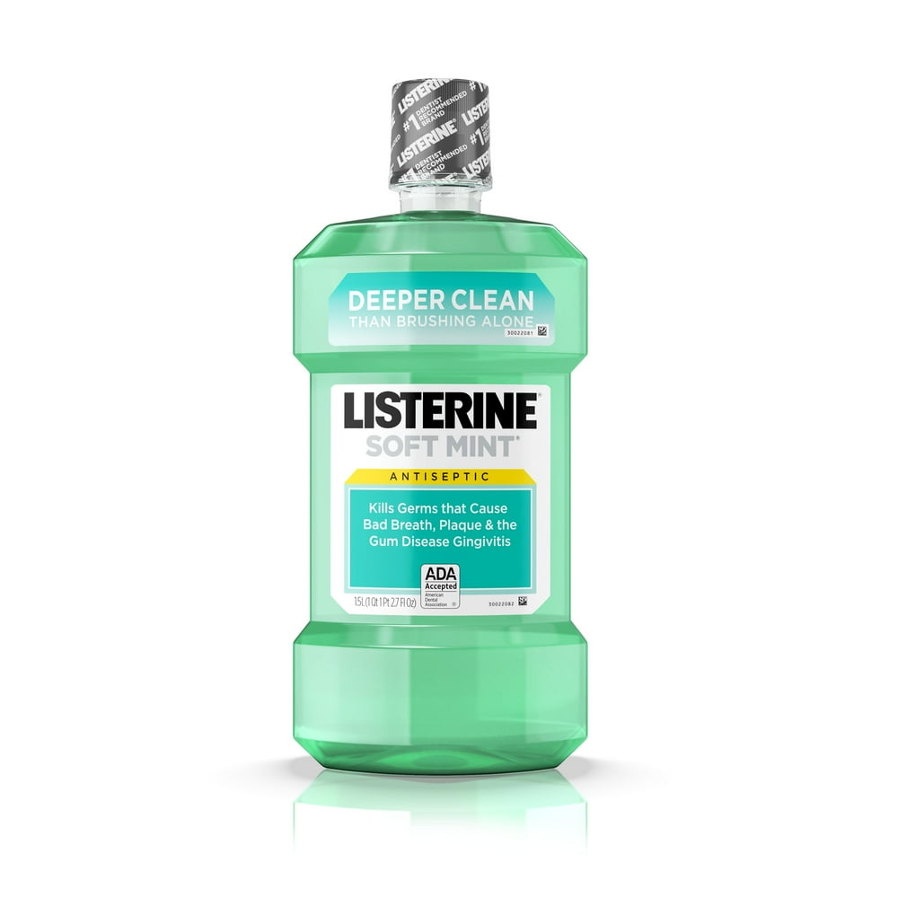 Soft Mint Listerine Antiseptic Mouthwash For Bad Breath Germs, 1.5 L