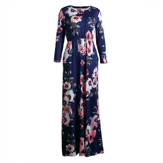 Binpure Robe Assortie Maman et Moi, Robe Florale à Carreaux à Manches Longues et Col Rond