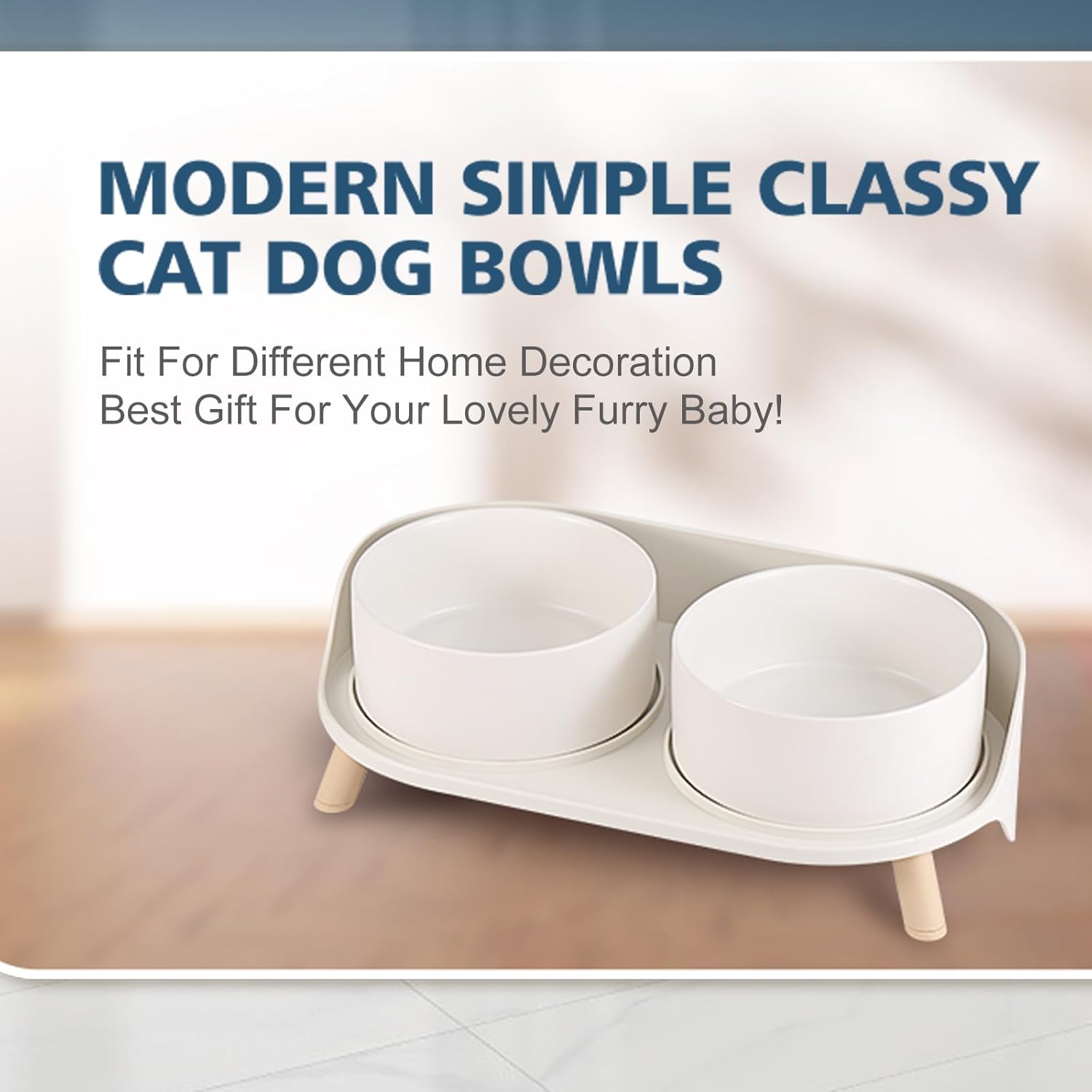 Elevated Ceramic Dog Bowl Set - Double Dog Feeding Bowls with Stand Splash Proof - Raised Dishes for Food and Water - Ideal for Small to Medium Dogs - 2 x 850 ml - 28.74 oz - White