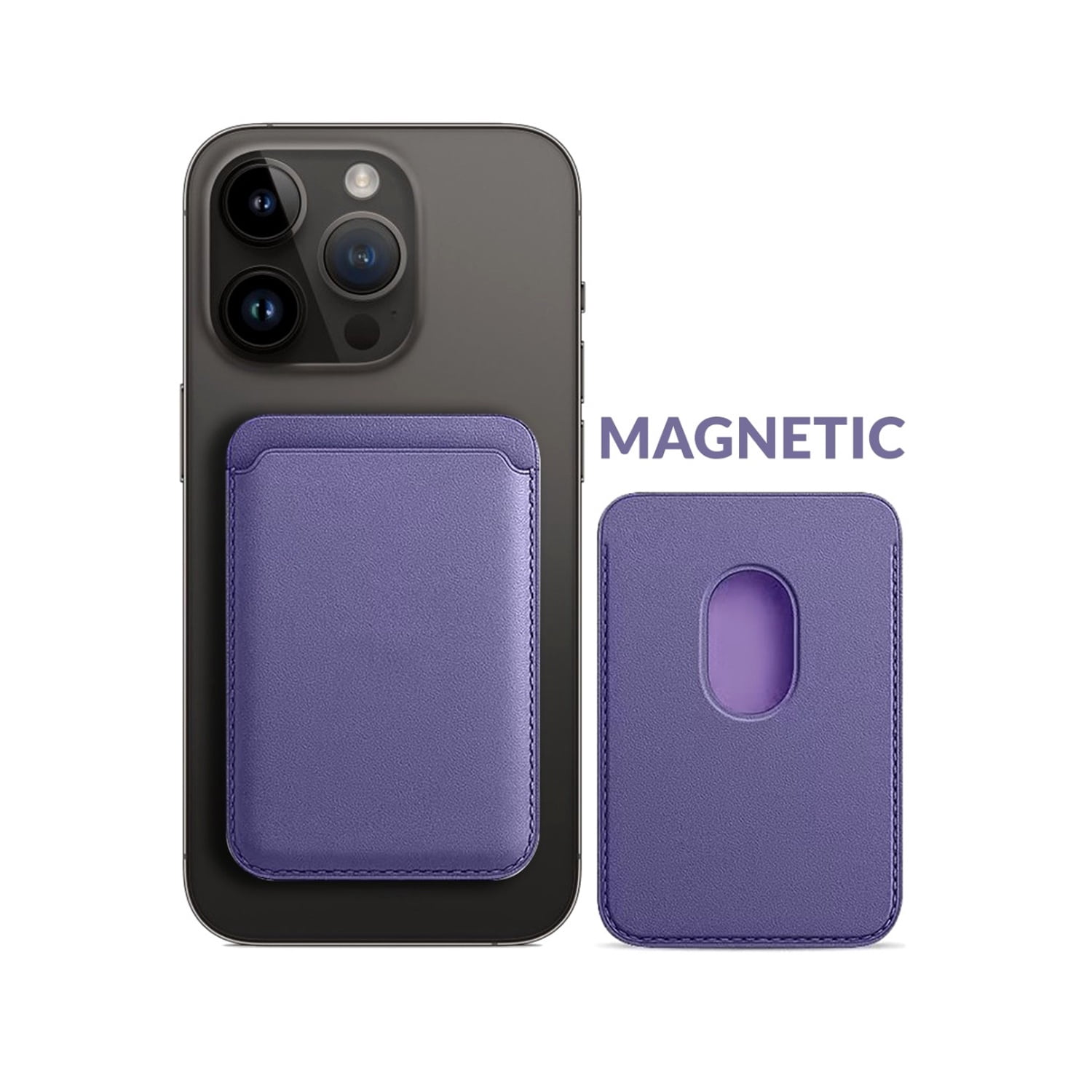 Leather Card Carrier with Magnetic Back - Lilac