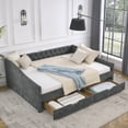 thumbnail image 3 of Queen Size Sleeper Sofa, Queen Size Daybed with Drawers Upholstered Tufted Sofa Bed,,with Button on Back and Copper Nail on Waved Shape Arms, Grey (84.5"x63.5"x26.5"), Grey Sofa Beds, 3 of 15