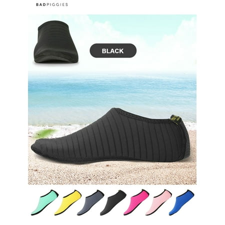 

BadPiggies Water Skin Shoes Barefoot Quick-Dry Aqua Beach Yoga Stripe Socks for Men Women Kids (Black L)