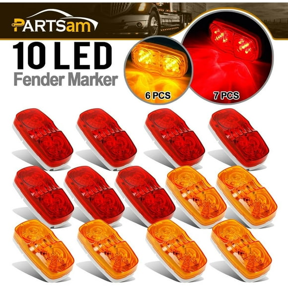 Partsam 13x Trailer Marker LED Light 4x2 Double Bubble Bullseye Amber/Red 10 Diodes Light Tiger Eye