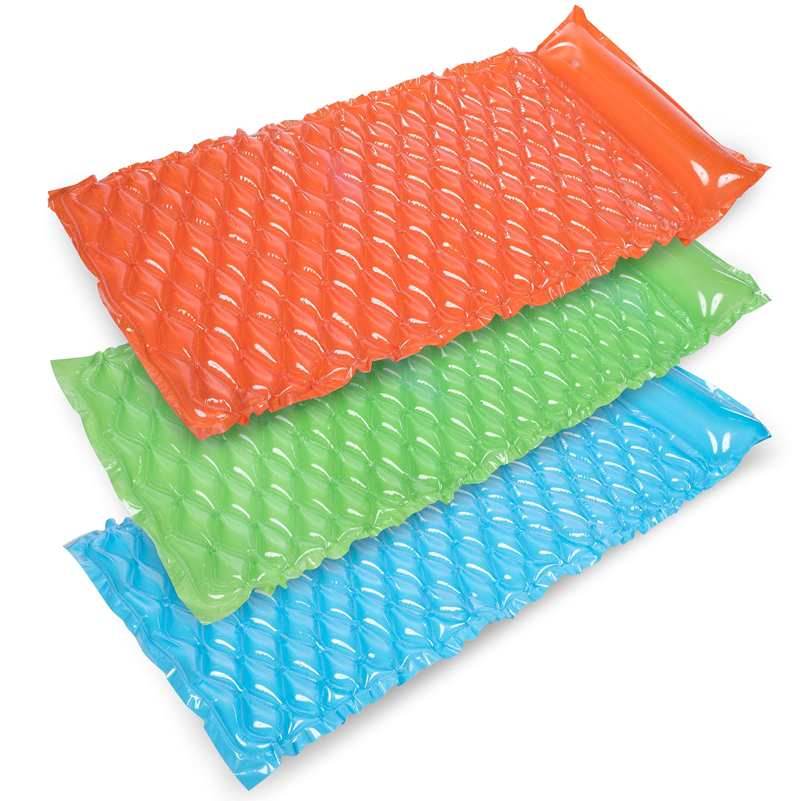 Joyfy 3 Pack Inflatable Pool Mat with Headrest, Adult Float Lounge Swimming Pool Mattress Water Mat, Durable Air Floating Rafts