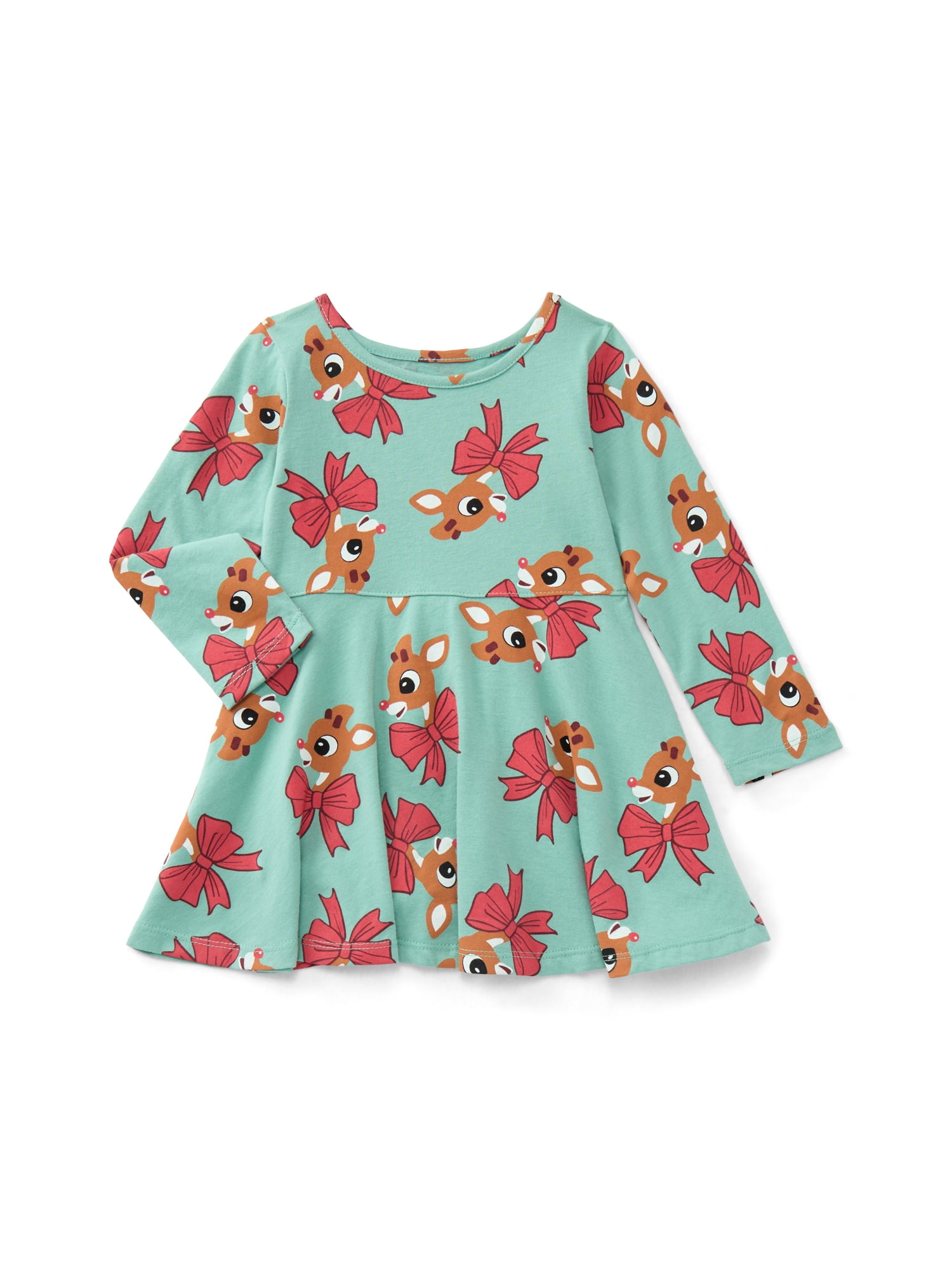 Rudolph Toddler Girls' Print Dress with Long Sleeves, Sizes 12M-5T