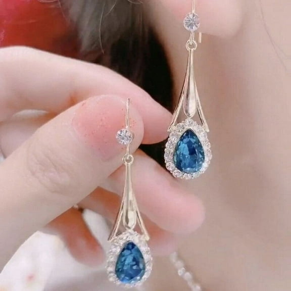 3 Ct Pear Cut Lab Created Blue Topaz Drop Dangle Earrings 14k Yellow Gold Plated 925 Sterling Silver