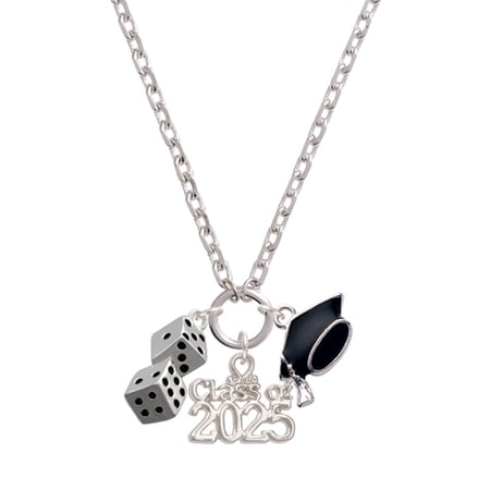 Delight Jewelry Silver-tone Pair of Dice - Silver-tone Class of 2025 Graduation Zoey Necklace, 28"