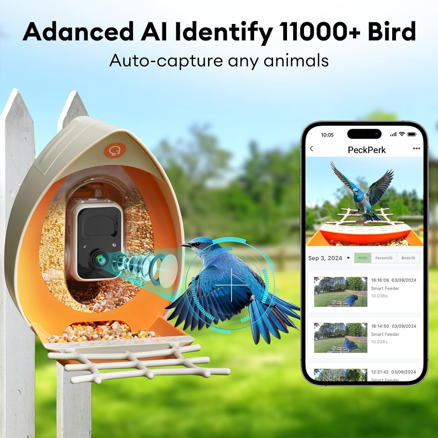 Smart Bird Feeder with Camera Solar Powered, Squirrel-Proof, 2K Full-Color Night Vision Camera, Ideal Gift for Bird Lovers