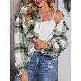 thumbnail image 5 of Arvbitana Women's Cropped Zipper Plaid Jacket Turn-Down Collar Pockets Cardigan Long Sleeve Warm Coat Fall Casual Slim Outerwear, 5 of 9